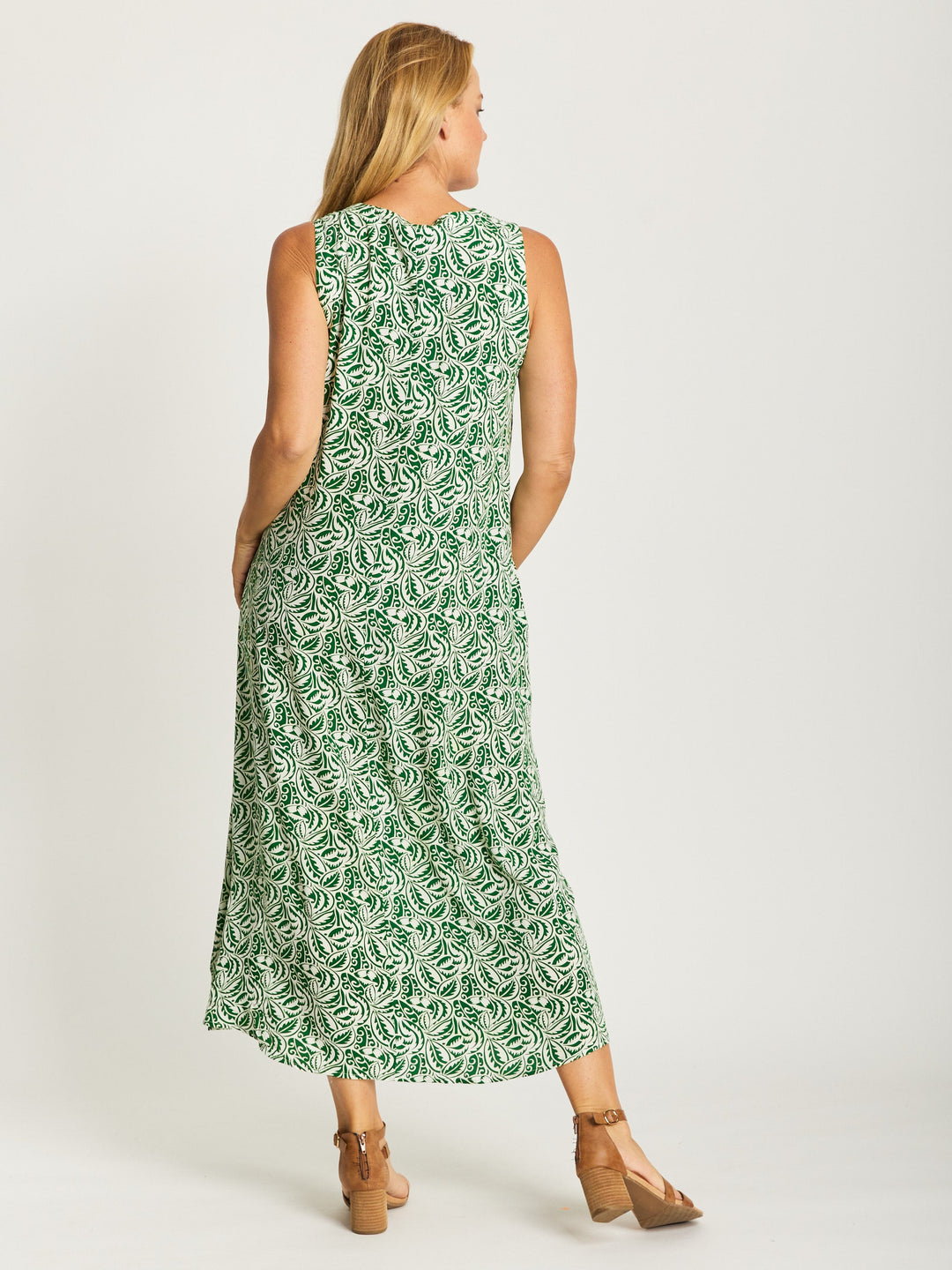 Vee Pocket Rayon Dress - Green - 30390