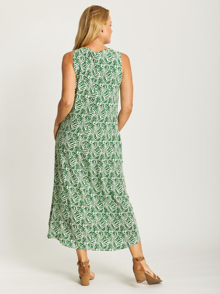 Vee Pocket Rayon Dress - Green - 30390