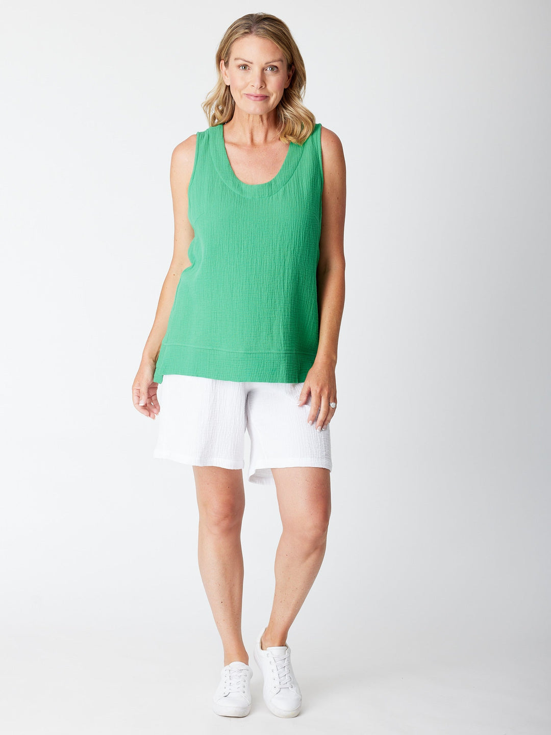 Bonded Vee Sleeveless Top -Jade -30512