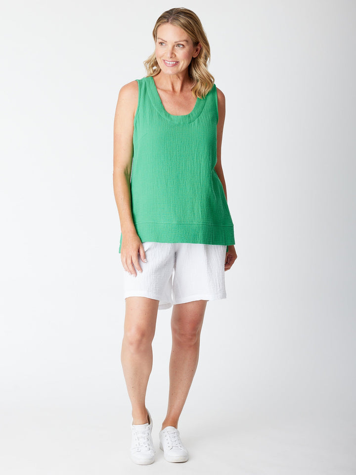 Bonded Vee Sleeveless Top -Jade -30512