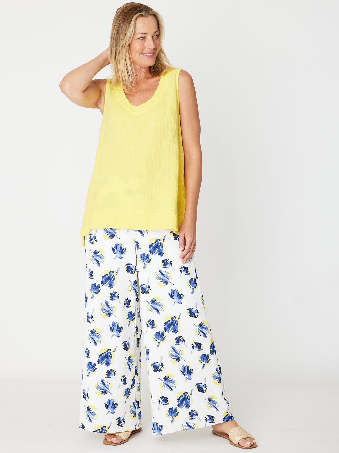 Bonded Vee Sleeveless Top - Lemon-30512