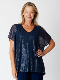Kimono Sparkle Top Tonight- Navy 30567