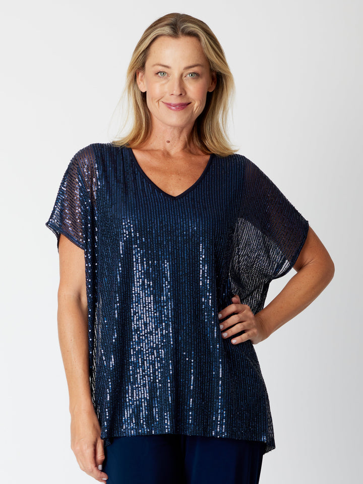 Kimono Sparkle Top Tonight- Navy 30567