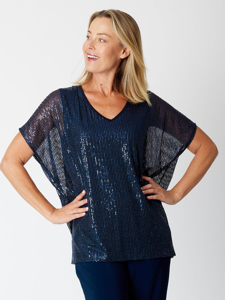 Kimono Sparkle Top Tonight- Navy 30567