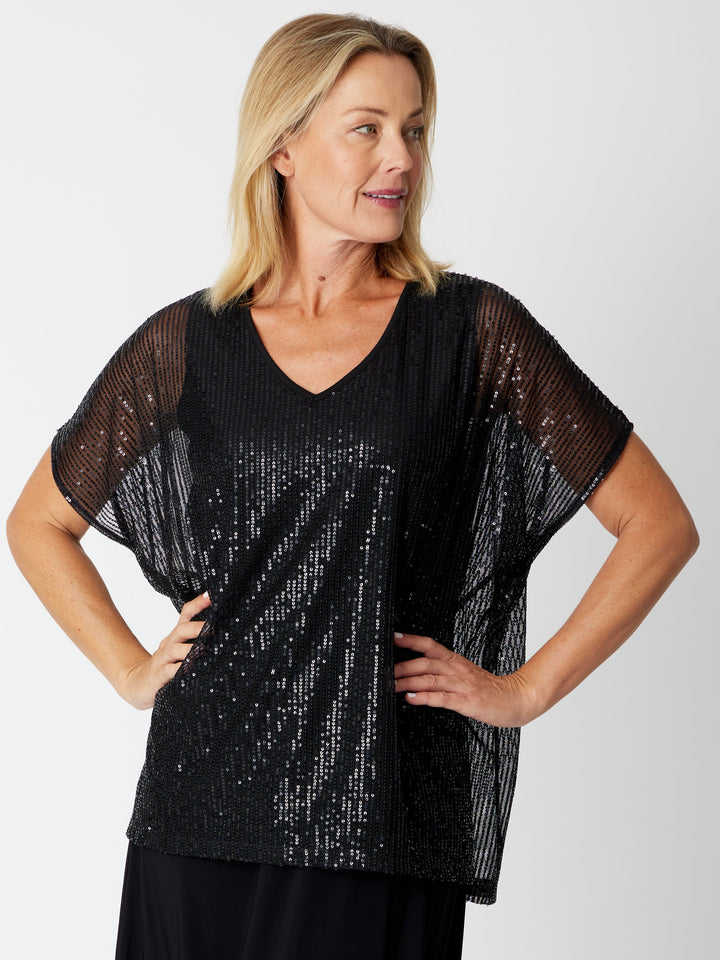 Kimono Sparkle Top Tonight- Black 30567
