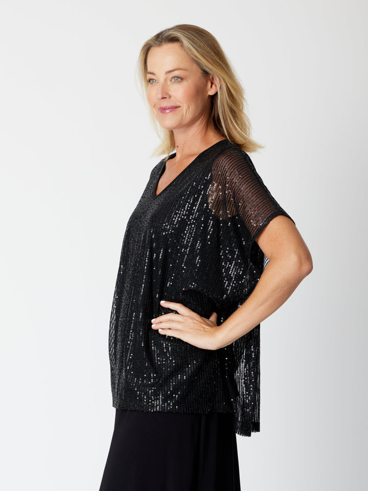 Kimono Sparkle Top Tonight- Black 30567