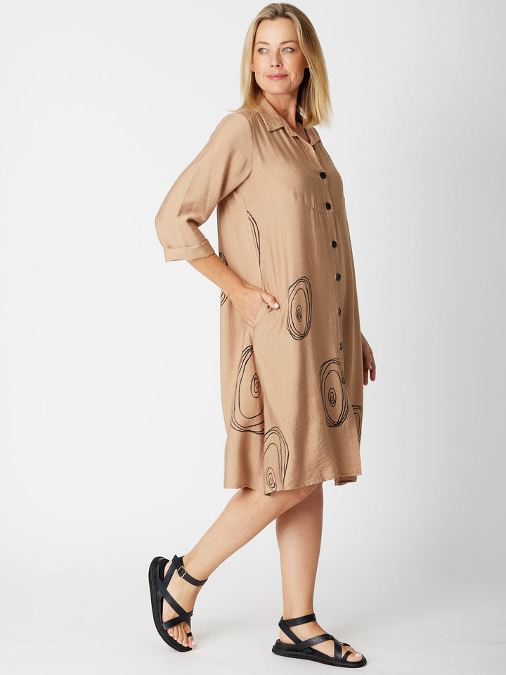 Swirl Tunic Shirt - Beige/Black - 30609