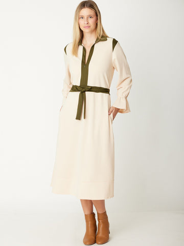 30721-Gossip Girl Contrast Dress- Butter Khaki - Luna Sky