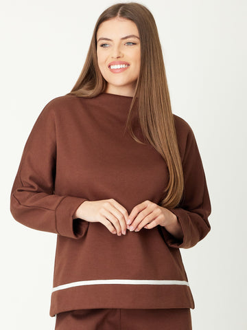 Contrast Fleece Top- Choc/Oatmeal - 30793 - Tops