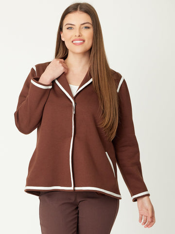 Contrast Fleece Jacket- Choc/Oatmeal- 30796 - Luna Sky