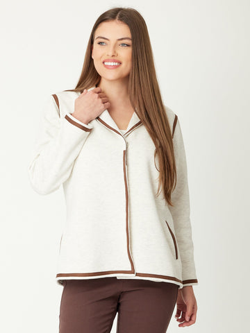 Contrast Fleece Jacket- Oatmeal/Choc - 30796 - Luna Sky