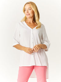 V Button Shirt- White -32430
