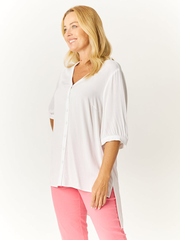 V Button Shirt- White -32430