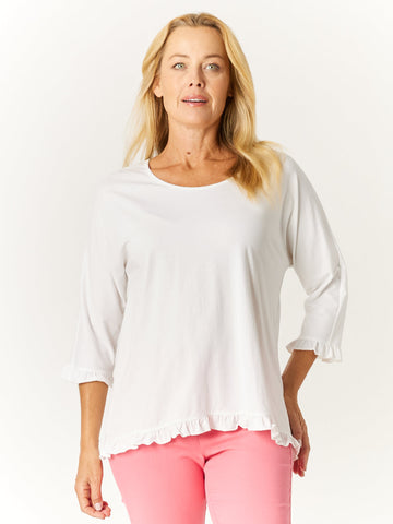 3/4 Ruffle Top - White -32561 - Spring/Summer