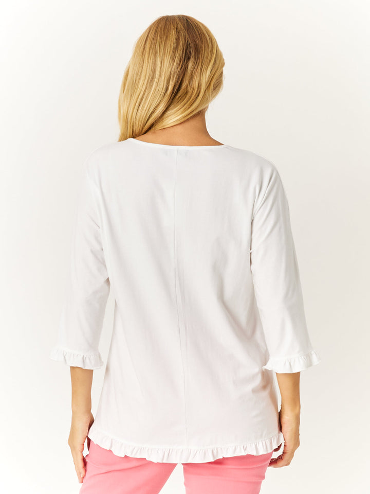 3/4 Ruffle Top - White -32561