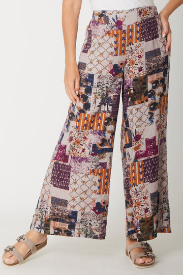 Wide Leg Lined Pant- Plum- 30829 - Luna Sky