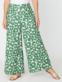 Wide Leg Cotton Linen Pant - Green - 30831