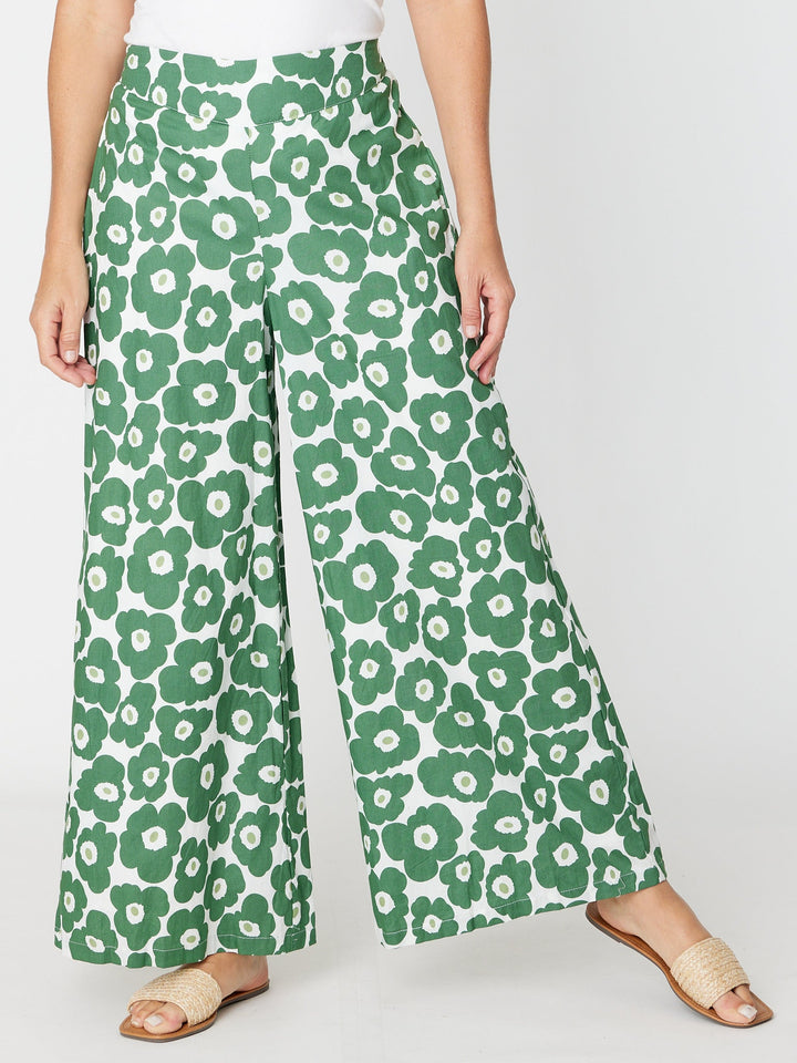 Wide Leg Cotton Linen Pant - Green - 30831