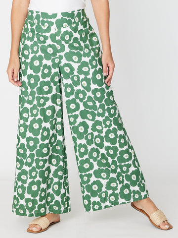 Wide Leg Cotton Linen Pant - Green - 30831 - Spring/Summer