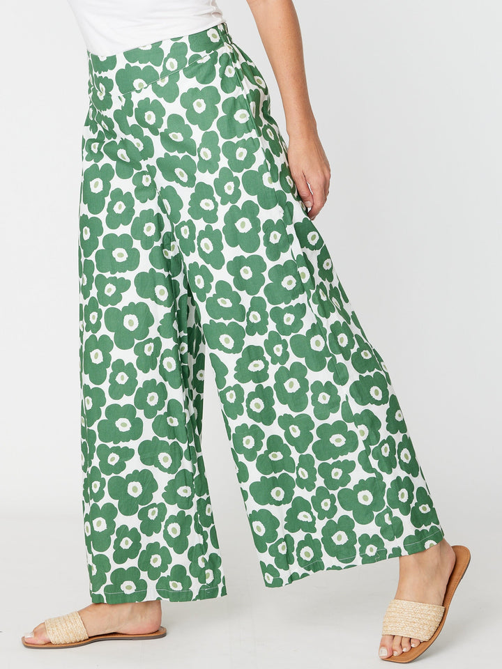 Wide Leg Cotton Linen Pant - Green - 30831