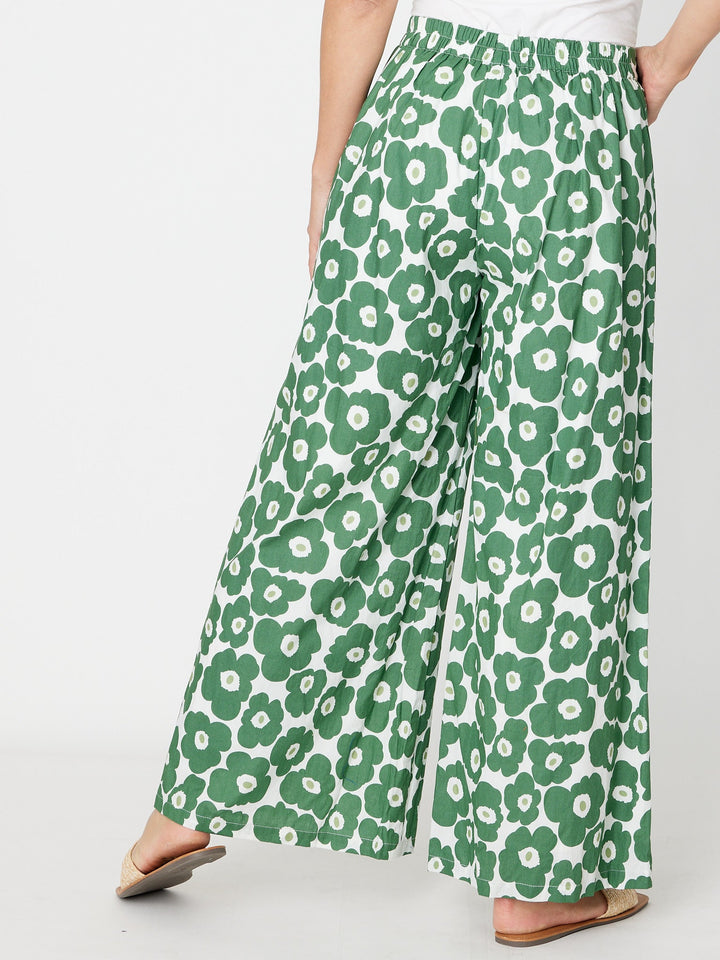 Wide Leg Cotton Linen Pant - Green - 30831