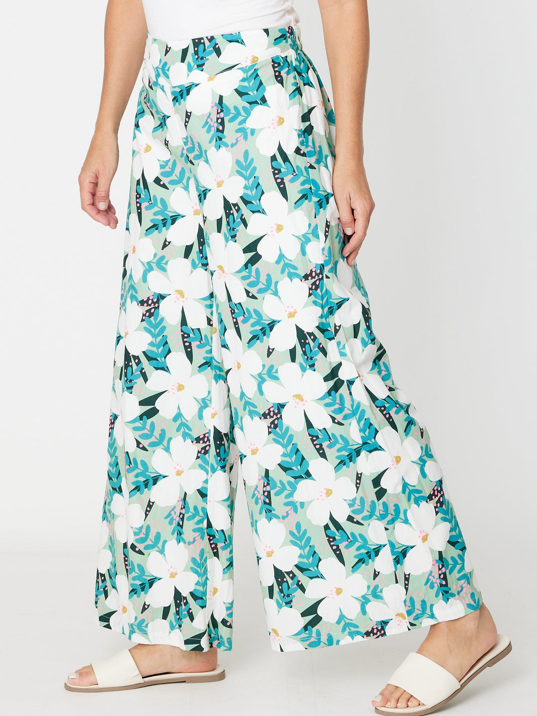 Wide Leg Cotton Linen Pant - Mint - 30831