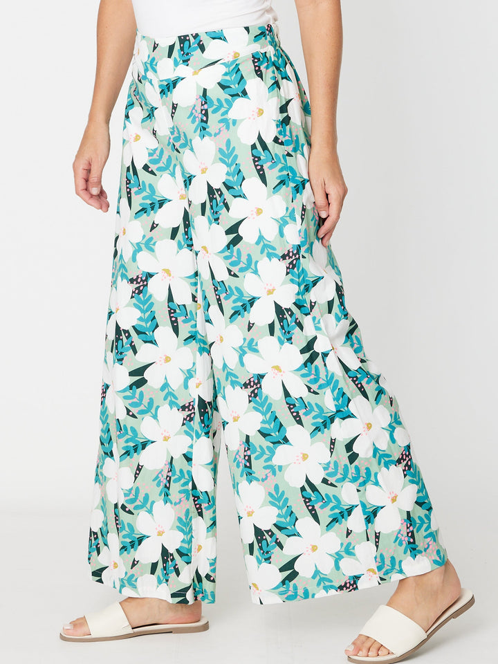 Wide Leg Cotton Linen Pant - Mint - 30831
