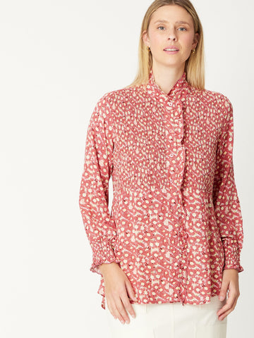 Shirred Ruffle Shirt - Peach- 30901 - Luna Sky