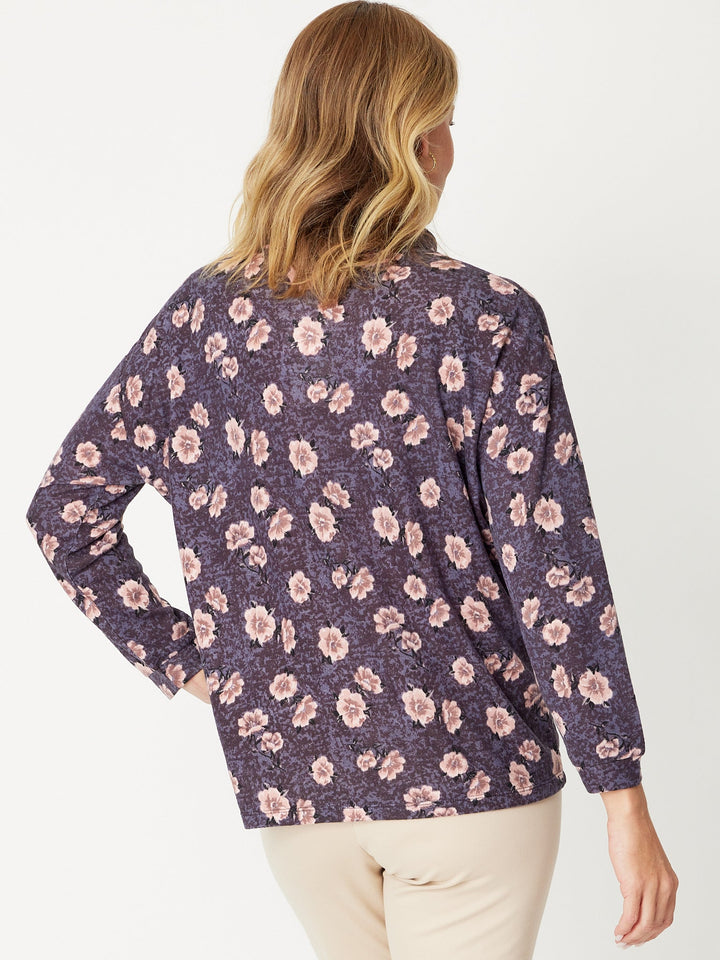 Loose Cowl Loose Top -Pink Floral - 30967