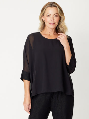 Shimmer Chiffon Overlay Top- Black - 30981 - 