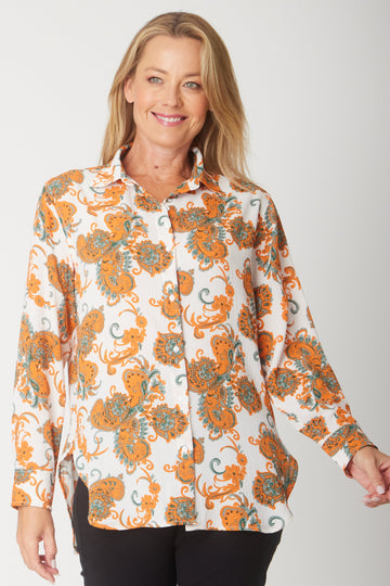 Paisley Print  Shirt - Orange - 30988 - 