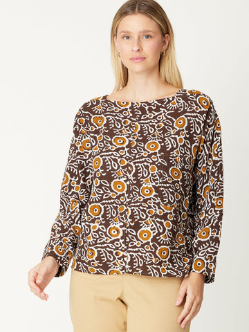 Great Centre Print Top - Choc/Print - 31022 - 