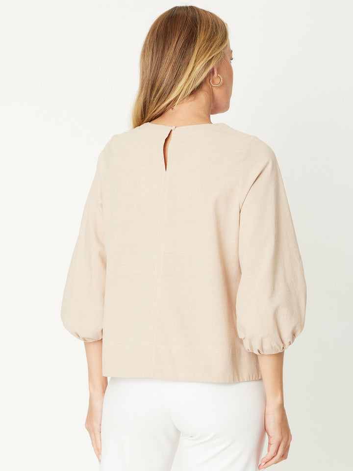 Core Balloon Sleeve Top - Beige - 31027