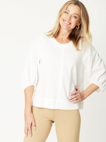 Core Balloon Sleeve Top - White - 31027 - Modest Dressing