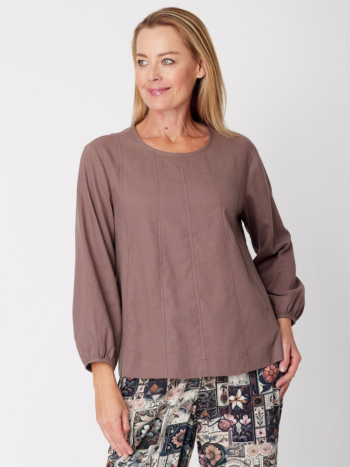 LINEN/COTTON  Pocket Core Top - Bark - 31031