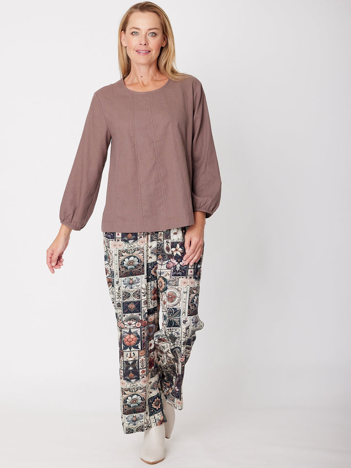 LINEN/COTTON  Pocket Core Top - Bark - 31031