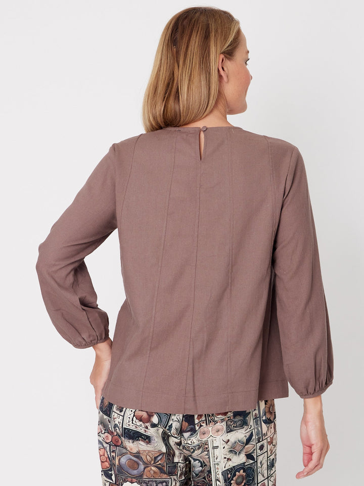LINEN/COTTON  Pocket Core Top - Bark - 31031