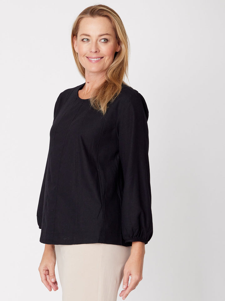 LINEN/COTTON  Pocket Core Top - Black - 31031