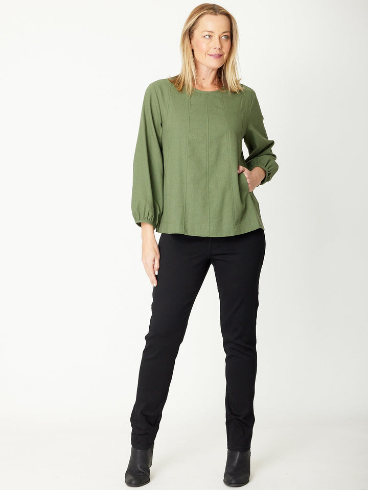 LINEN/COTTON  Pocket Core Top - Khaki - 31031