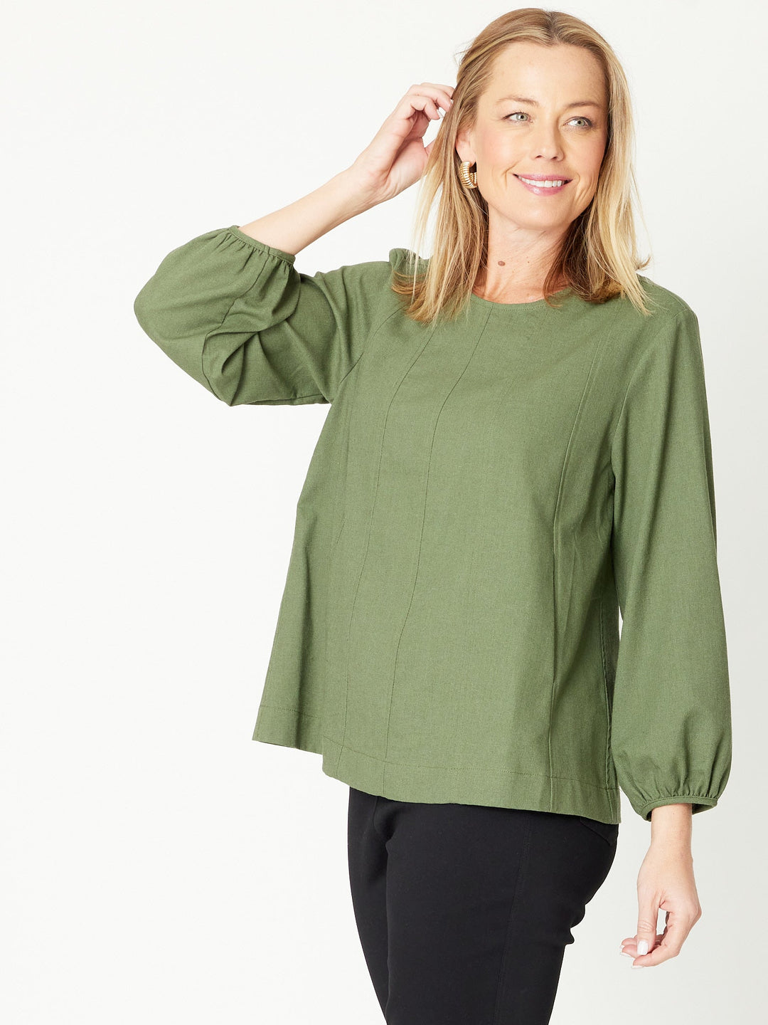 LINEN/COTTON  Pocket Core Top - Khaki - 31031
