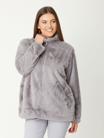MARYANNE FAUX FUR JKT - 31068 - Silver - Luna Sky