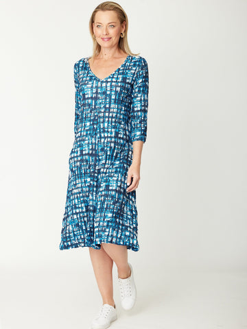 Stella Print Dress- Blue Check- 31096 - Cordelia St