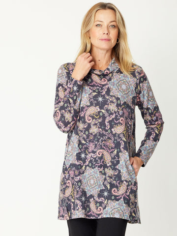 Print Cowl Tunic - 31113 - Pink/Print - Tops