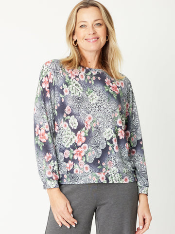 Knit Print Top - 31114 - Blue - Cordelia St