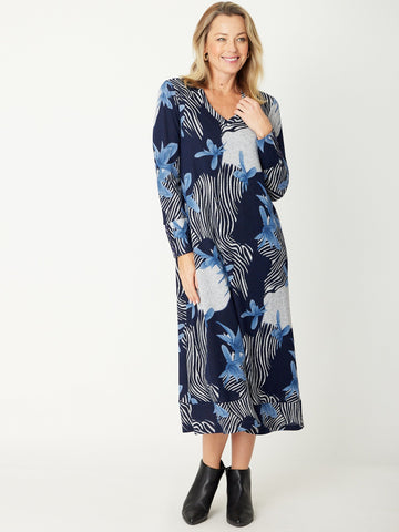 Swing Knit Dress - Navy Fleur - 31118 - 