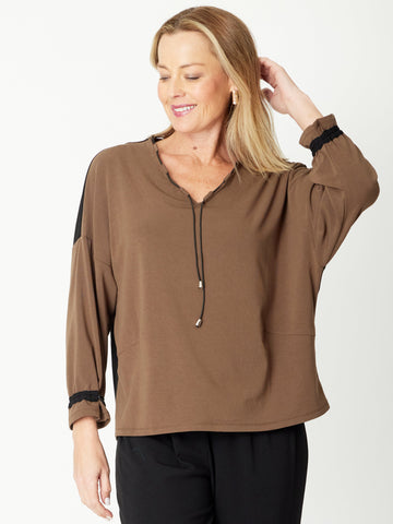 Weekend Spliced Top - Mocha/Black - 31134 - Cordelia St
