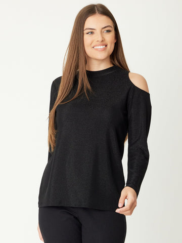 Cut Out Shoulder Top- Black- 31173 - Luna Sky