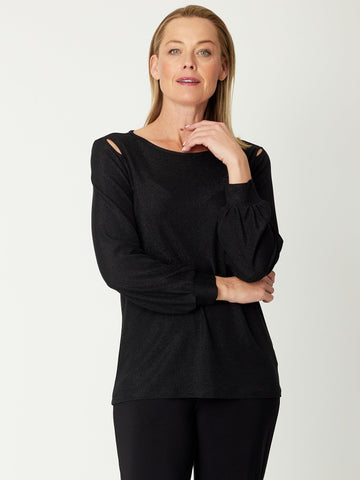 Cut Out Split Shoulder Top - Black- 31176 - New Arrivals