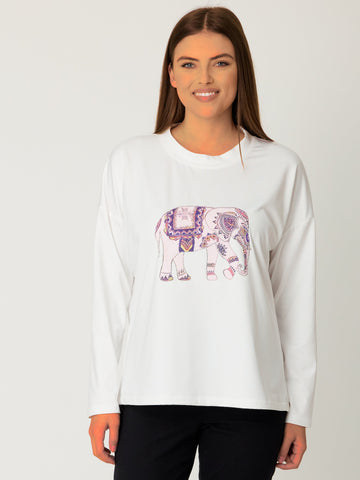 Long Sleeve Elephant Top - Winterwhite - 31189 - Luna Sky