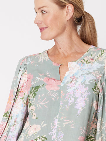 Silvy Print Rayon Shirt - Sage - 31228 - Tops